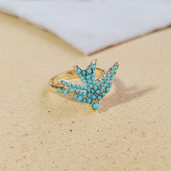 Kendra Scott Jewelry - Kendra Scott - Melody Bird Gold Teal Crystal Cocktail Ring Size 7